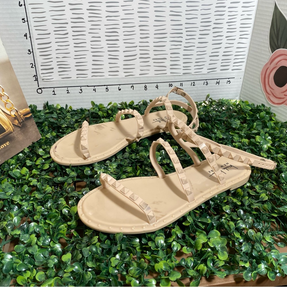 Beige Studded Ankle-Strap Sandals